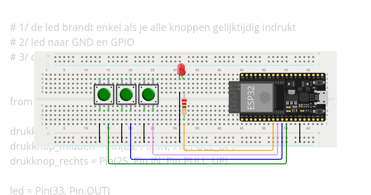 P1-L05-3 GND de led brandt enkel als je alle knoppen gelijktijdig indrukt simulation