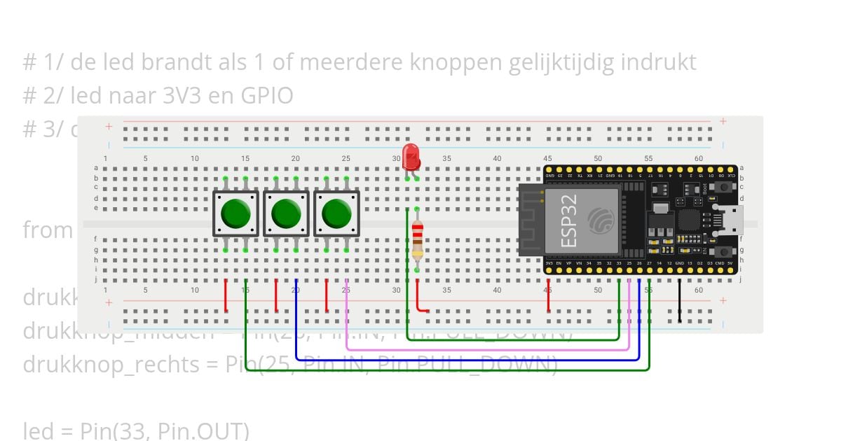 P1-L05-2 3V3 de led brandt als 1 of meerdere knoppen gelijktijdig indrukt simulation