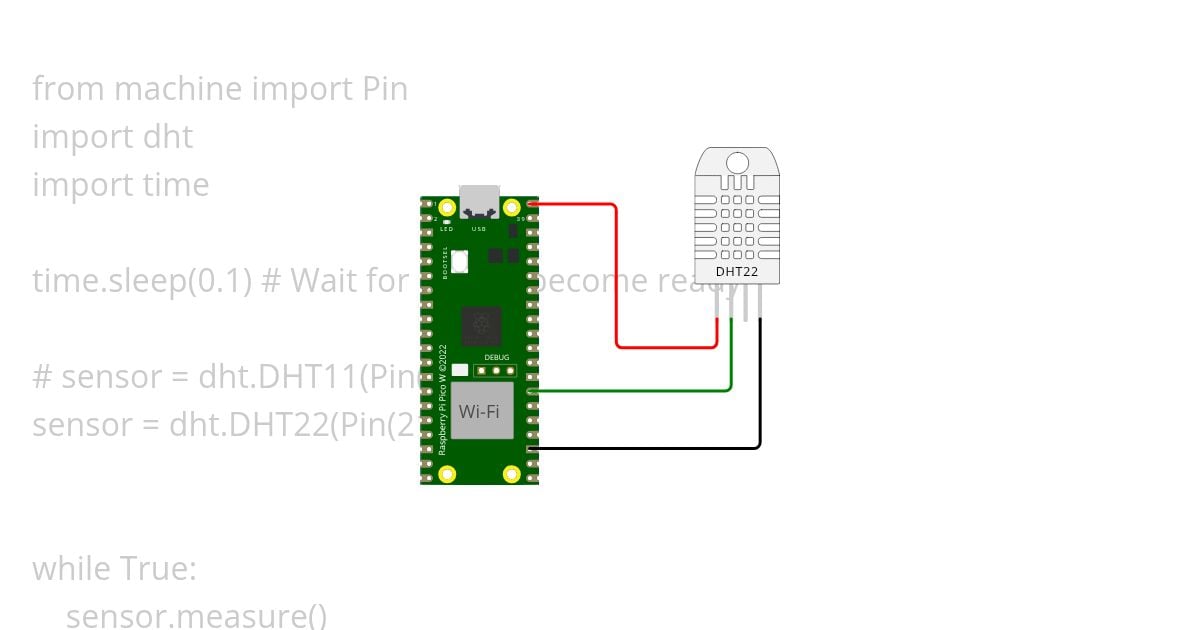 dht22 with raspberry pi pico w (iot session) simulation