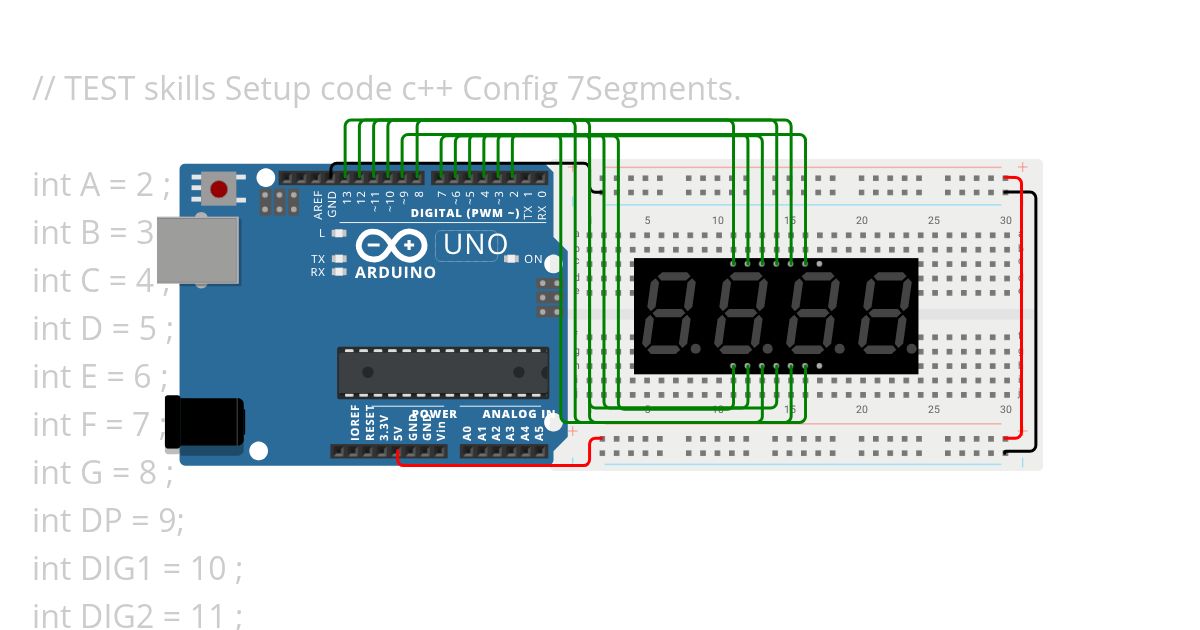 TEST skills Setup code c++ Config 7Segments. simulation