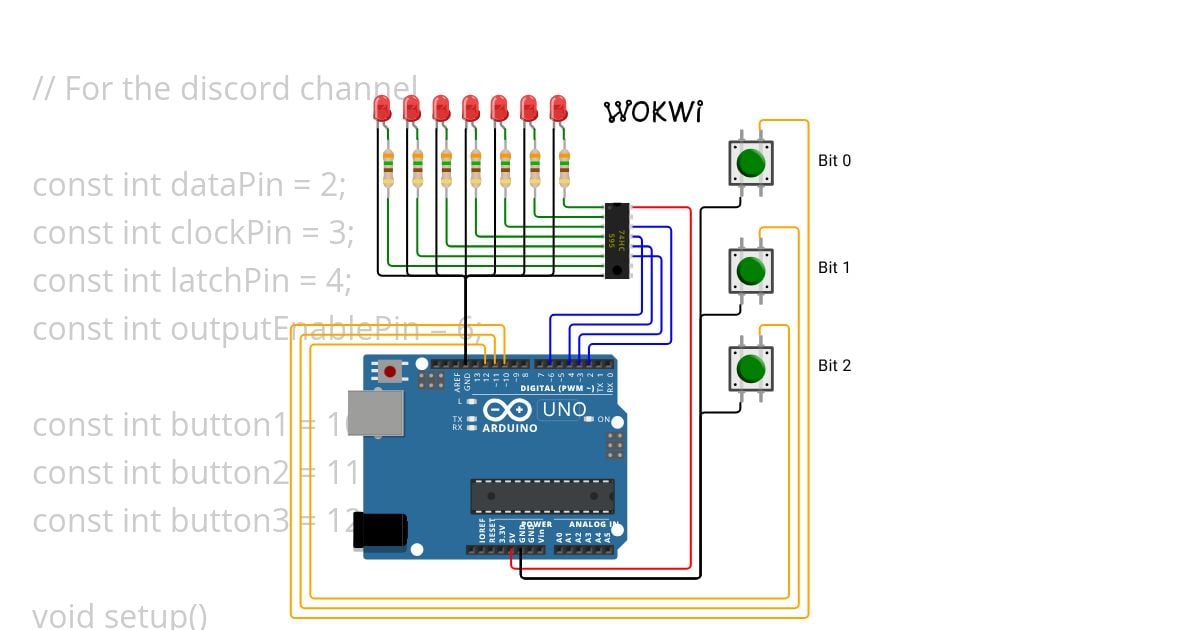 From buttons to a number to a shift register. simulation