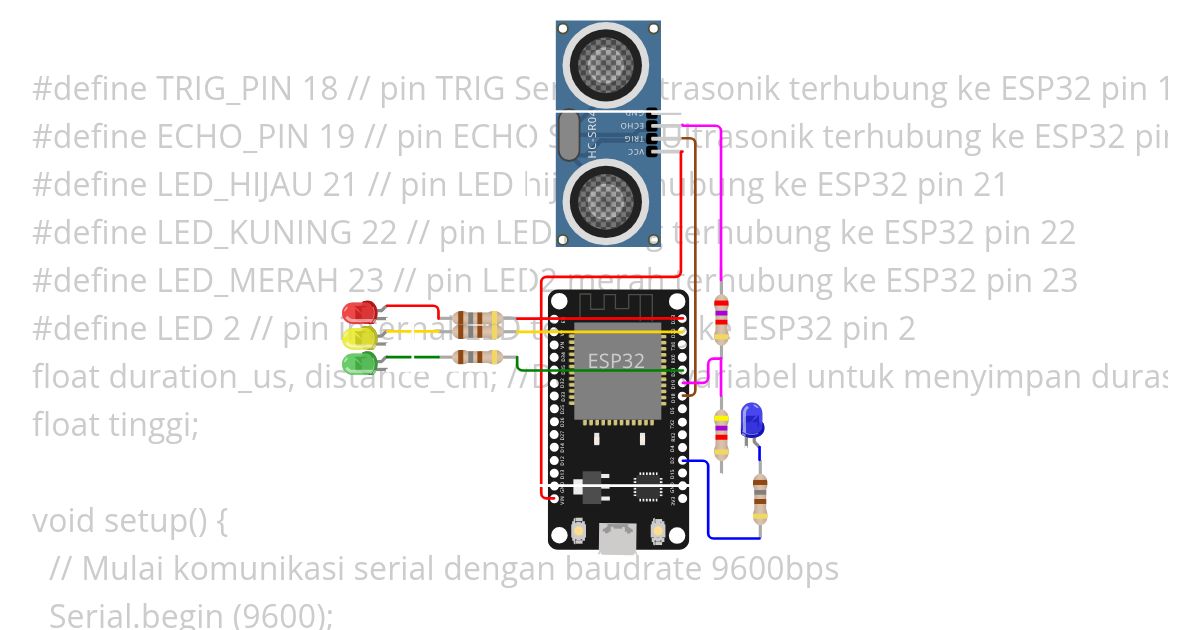 HC-SR04 ESP32 3LED Ukur TInggi Badan simulation