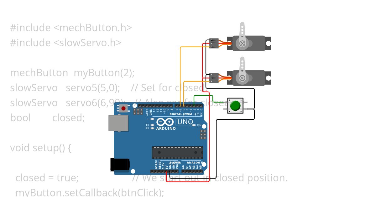 two servos & a button. simulation
