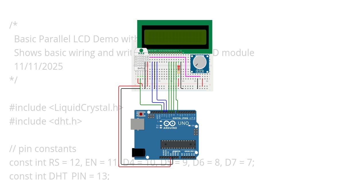 Basic Parallel LCD Demo w/DHT simulation