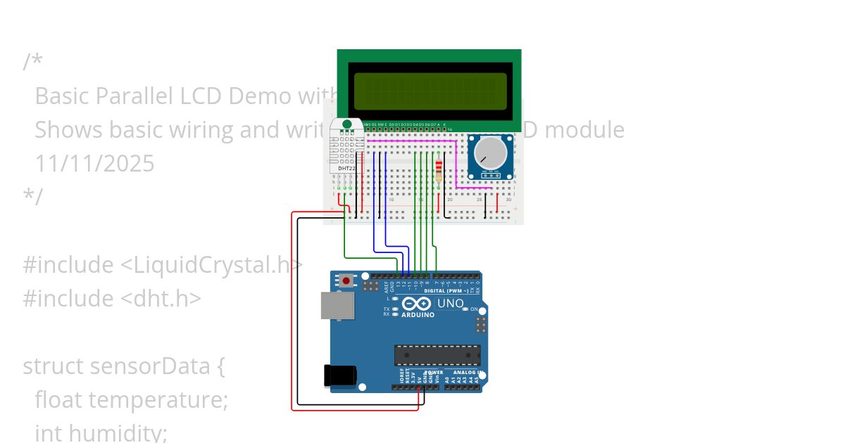 Basic Parallel LCD Demo w/DHT Copy simulation