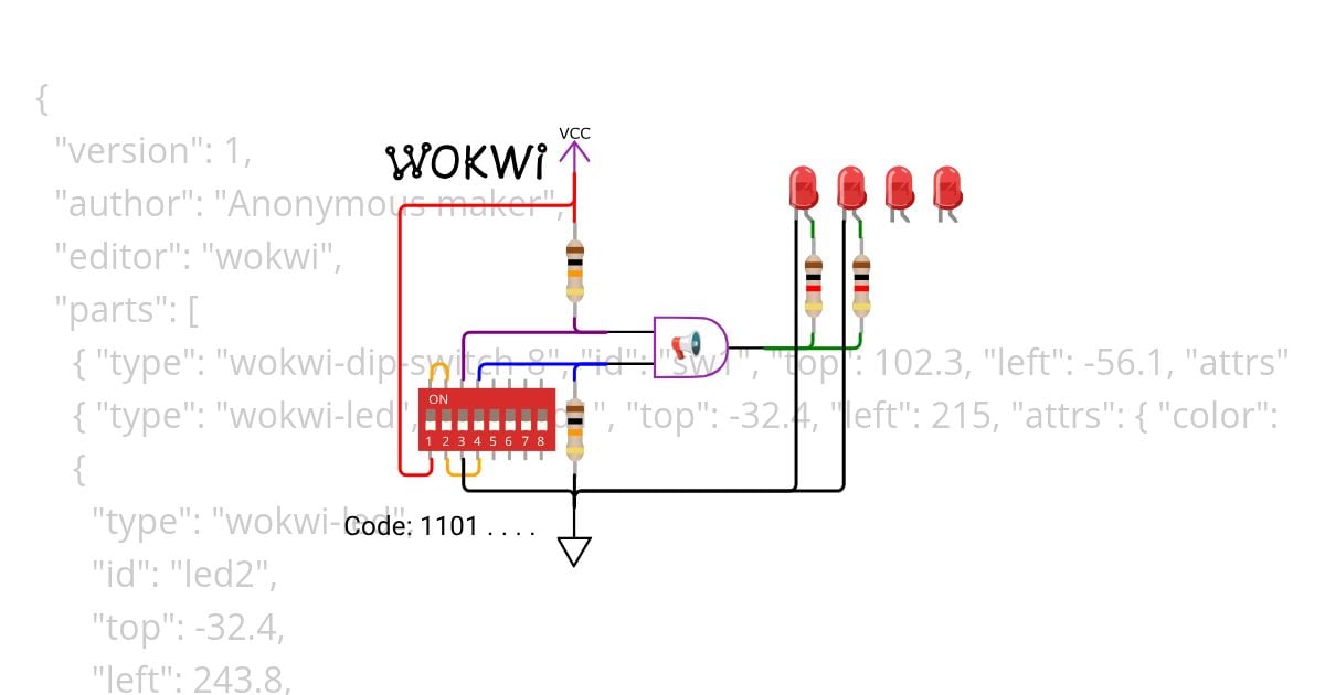 For Discord channel: code 1101 turns on 1100 leds. simulation