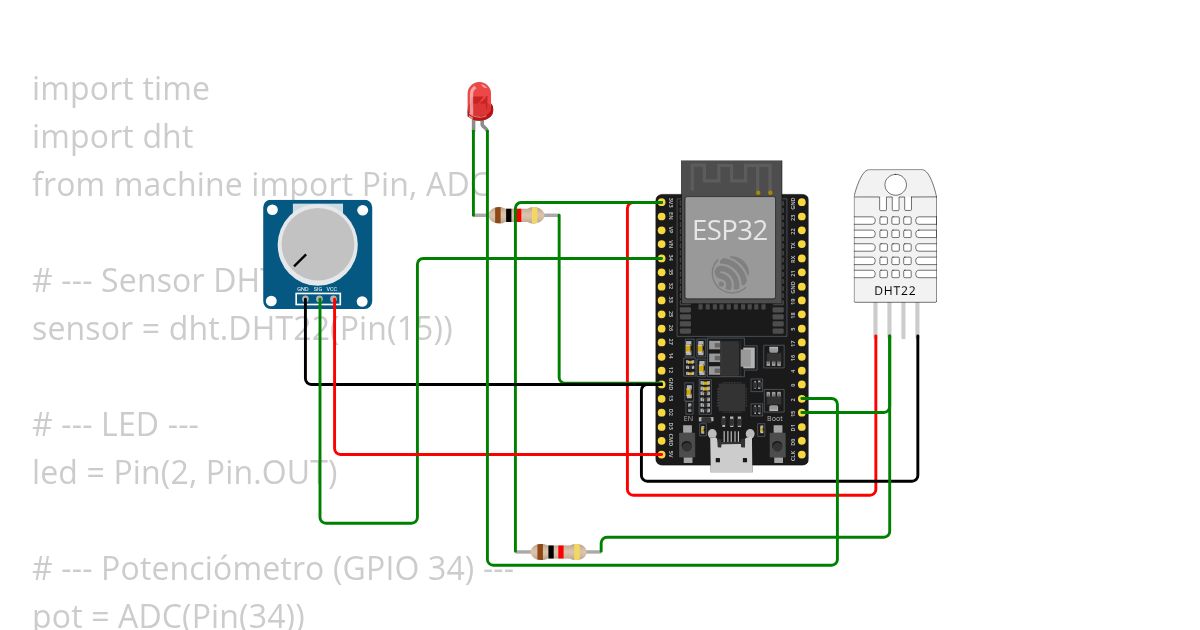 Encender un LED si la temperatura supera 28°C simulation