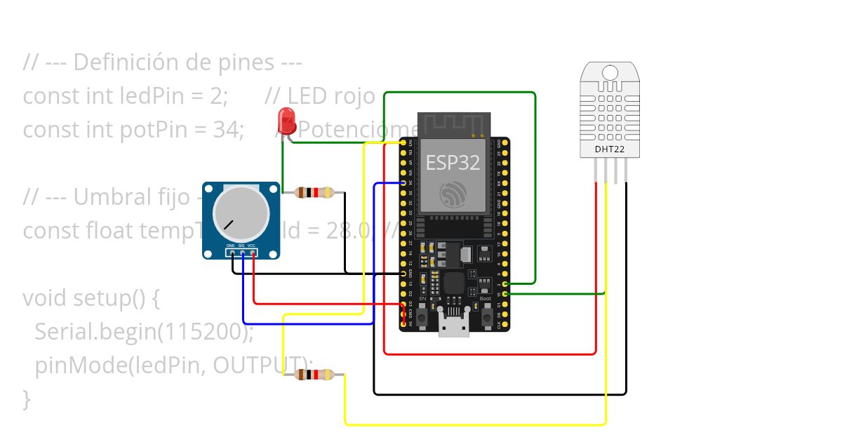 Encender y apagar led si la temperatura supera 28º ARDUINO  simulation