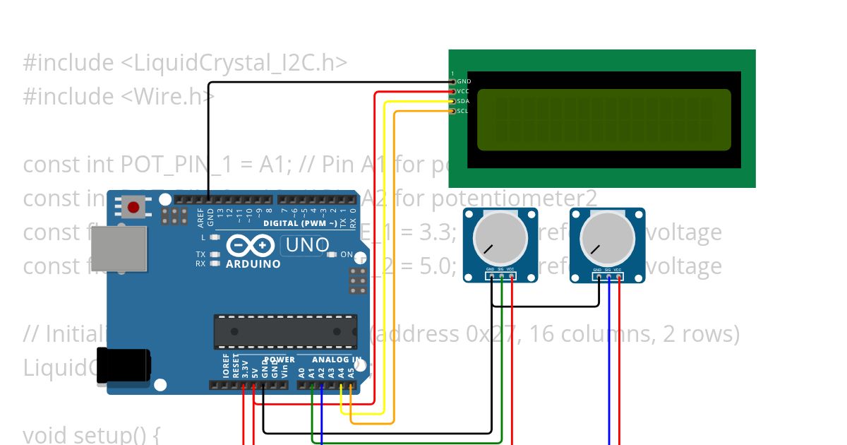 I2C LCD ADC WITH TWO VPOTS simulation