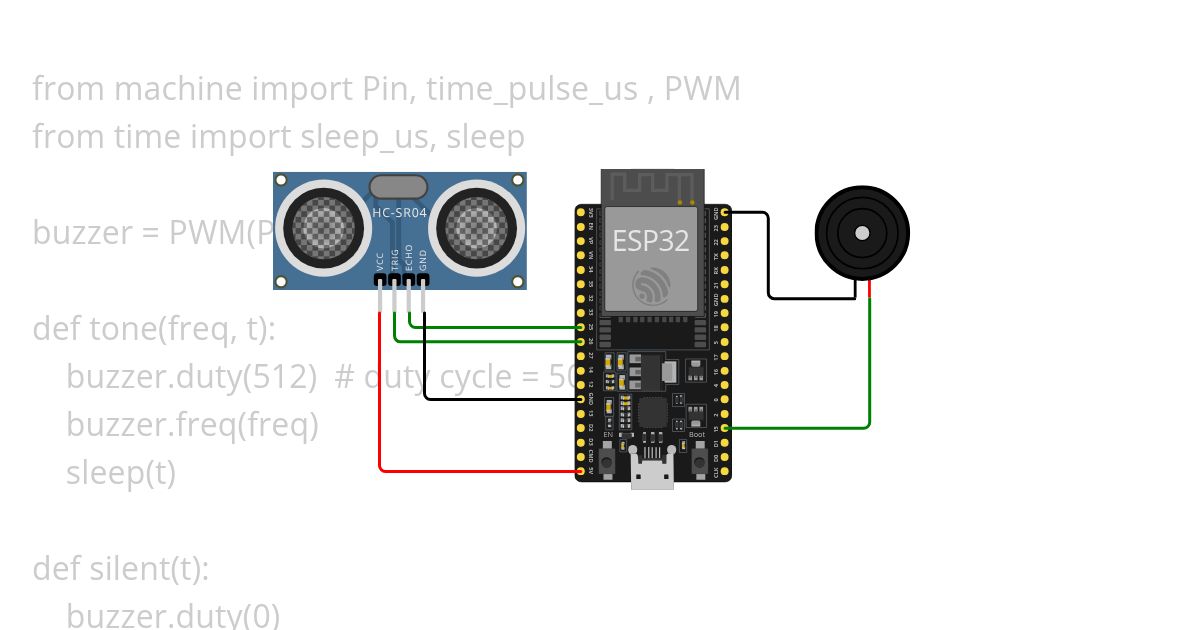 ESP32 HC-SR04 + Buzzer simulation